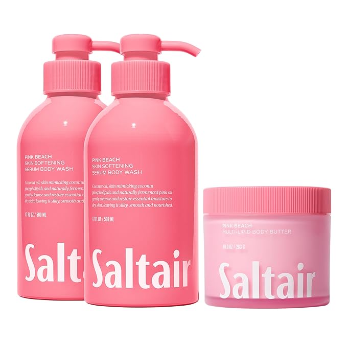 Saltair Body Wash Pink Beach 2-Pack. Moisturizing Body Cleanser &amp Multi-Lipid Body Butter - Rich Nourishing Pink Beach Hydrating Body Cream Bundle