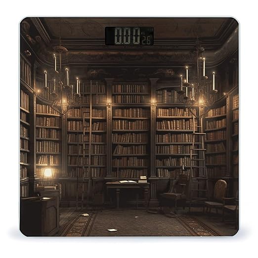 Book Room Mysterious Library Bathroom Scale Automatic Power On/Off Body Scales LCD Backlight Display Square Digital Scale Rounded Corners Bathroom Scales for Home Bedrooms