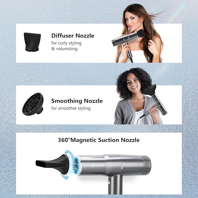IG INGLAM Titanium Flat Iron Hair Straightener Blow Dryer with Diffuser