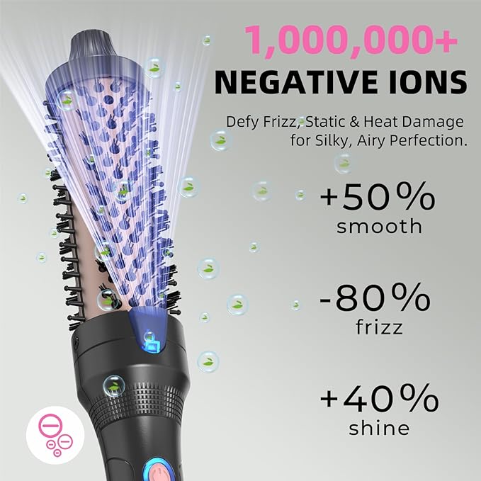 K&ampK Ceramic Tourmaline Ionic 1.25 Inch Heated Curling Brush - Volumizing Hot Brush for Root Volume Loose Curls and Styling