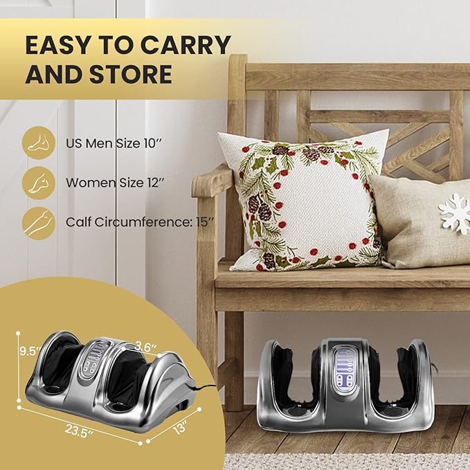 WELLHUT Foot Massager Machine Shiatsu Foot and Calf Massager for Ankle Calf Leg Arm Shiatsu Kneading Rolling Feet Massager Machine Gifts for Men and Women Gray