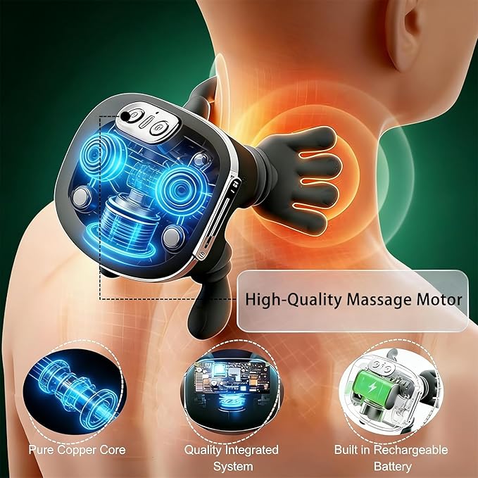 Neck Massager Bionic Heated Massager Cordless Portable Shiatsu Neck and Back Massager 4D Kneading Massage Simulated Human Hand Design for Pain Relief Deep Tissue and Muscle Relax