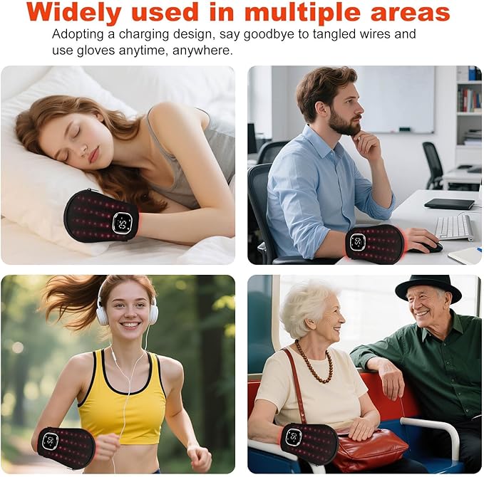 LOVTRAVEL 660nm Red Light Therapy Glove for Hand 850nm Near Infrared Light Device Mitten with Auto-Off Timer Rechargeable Pad for Hands Fingers Wrist Arthritis Joint Pain Relief