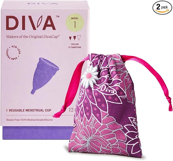 DIVA Cup Model 1 &amp Pouch - Medical Grade Silicone Cup for Period Care - Reusable Menstrual Cup - Up to 12 Hours of Wear - Model 1 (for Medium to Heavy Flow) Plus Retro DivaPouch