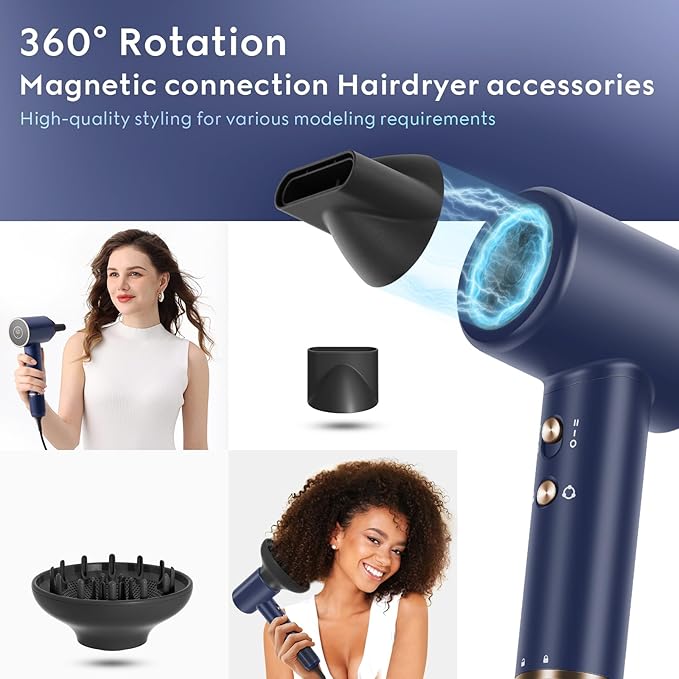 7 in 1 Curling Wand Set Bundle with Air-Sonic Hair Dryer High Speed 110000 RPM Brushless Motor Negative Ions