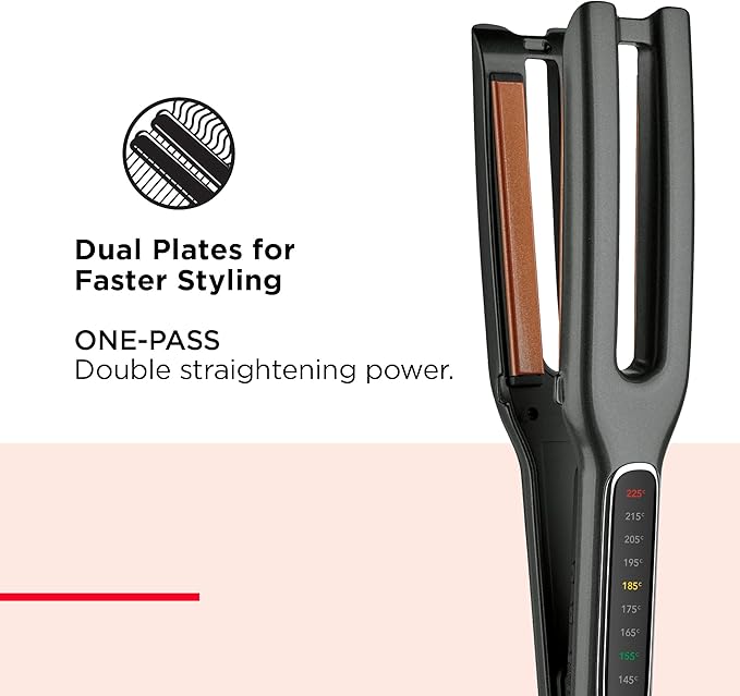 REVLON Double Straight Copper + Ceramic Dual Plate Straightener Four 1/2 Inch plates Black