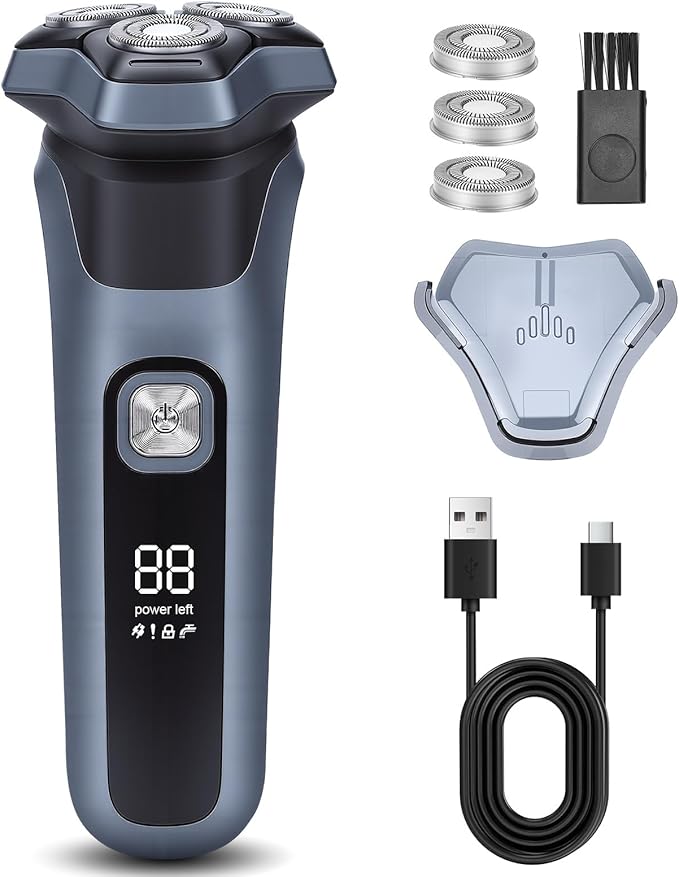 Electric Shaver for Men Cordless Electric Shaver for Men Face with 3D Floating Heads Rechargeable Bald Head Shavers for Mens Ipx7 Waterproof Body for Mens with LED Display Wet &amp Dry Use