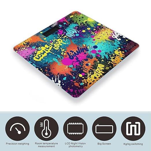 Colorful Spray Pattern Scale for Body Weight Anti-Slip Sturdy Tempered Glass Weighing Machine Highly Digital Accurate Bright LCD Bathroom Scale for Household Gift