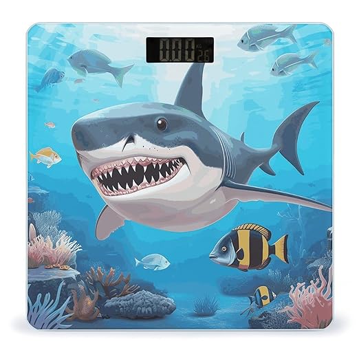 Shark Ocean Theme Weight Scale Digital Electronic Scales Bathroom Scale Larg LCD Backlight Display High Precision MeasurementsTempered Glass