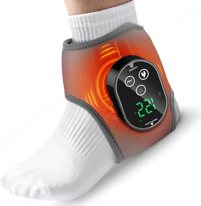 Foot Massager for Pain Relief Foot Renew Ankle Massager Ankle Heating Pad Heated Brace Wrap with 4 Heat Levels and 3 Vibration Modes for Women Men (Grey)