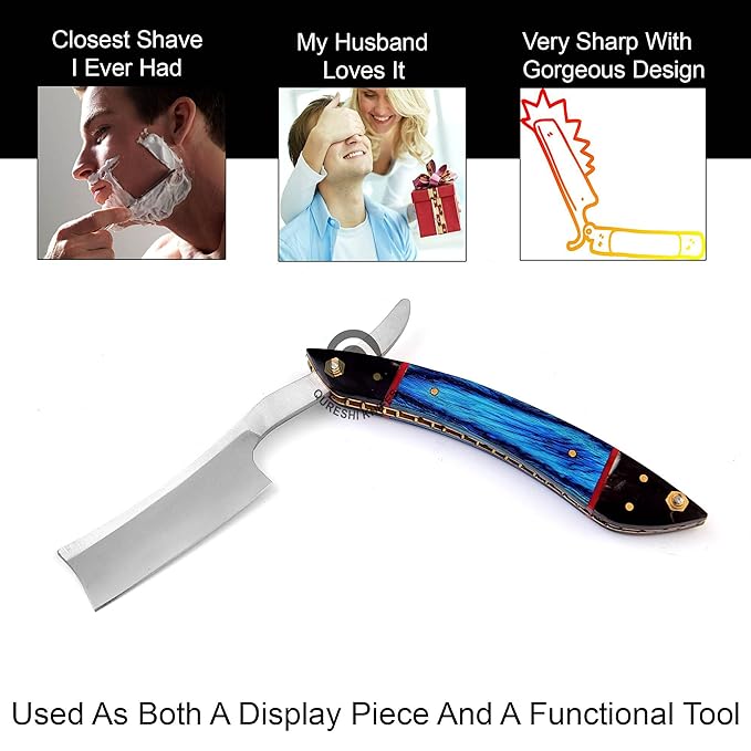 Professional Straight Razor with Leather Strop - Straight Edge Barber Razor Premium for Men &amp Women (Stainless Steel Blade)