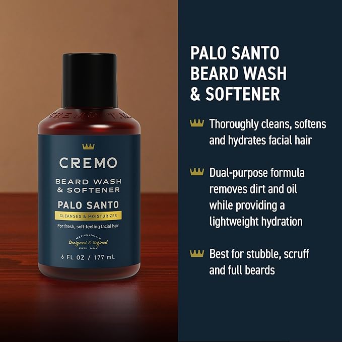 Cremo Palo Santo 2n1 Beard Wash &amp Softener + Deep Conditioner + Oil Set for Medium to Long Beards