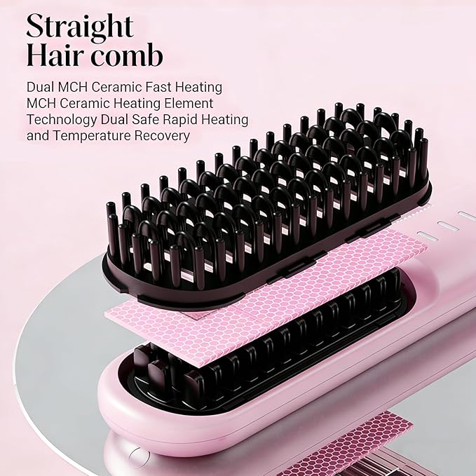Go Pro Hair Brush for Short Hair - 2026 Upgraded Hair Straightening Comb 30-Second Rapid Heating 4 Temperature Settings 4000mAh Battery with Fast Charging - Your Travel Essential (Beige)