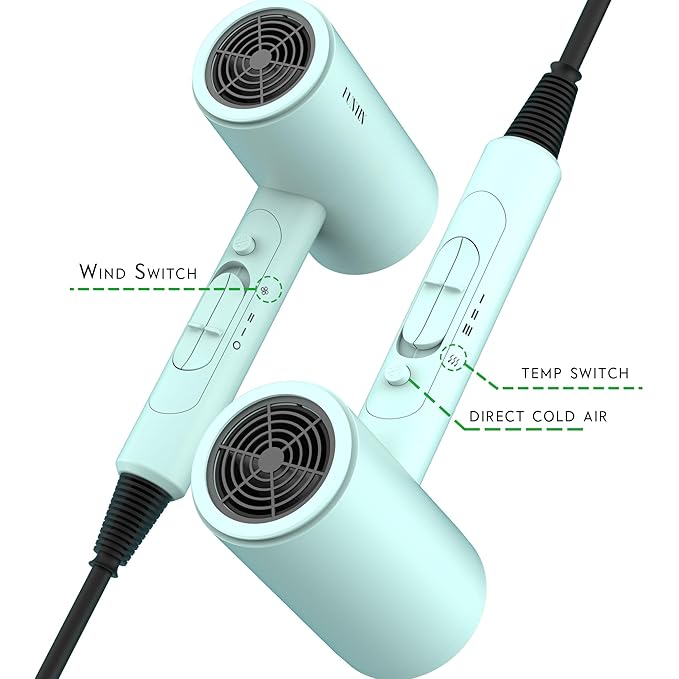 Funtin Hair Dryer Blow Dryer with Diffuser Brush Comb 1800W Full Accessories for Women Professional Tifunny Blue