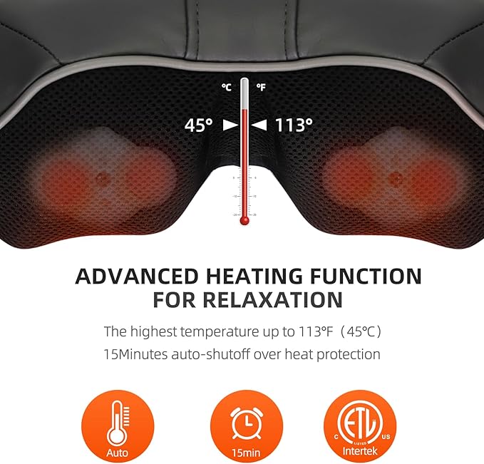 Cordless Shiatsu Neck &amp Back Massager for Pain Relief Deep Tissue with Heat 3D Kneading Massage Pillow Back Shoulder Massagerfor Body Muscle Use for Home Office Car Gifts for Mom Dad