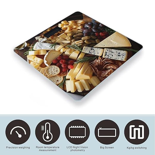 Beautiful Cheese Board Scale for Body Weight Accurate Digital Bathroom Scale Toughened Glass High Precision Scales Smart Weight Scales with Large LCD Backlight Display Weighing Machine