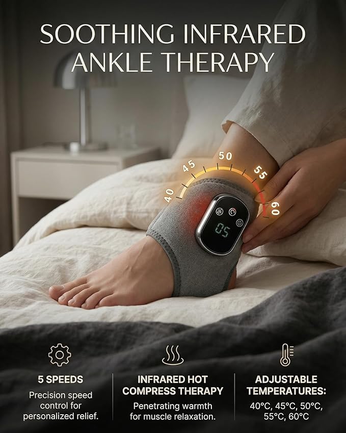 Triple Therapy Foot Massager Nerve Stimulator Portable Foots Renew Device Cordless Power Wrap Renew Device Method for Neuropathy with 3 Vibration and 5 Heat Level(2pcs)