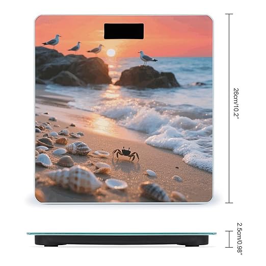 Sea Beach Sunset Weight Scale Cute Bathroom Scale for Body Highly Accurate Digital Weighing Machine for People Compact LCD Display Scales with Sturdy Toughened Glass Scales