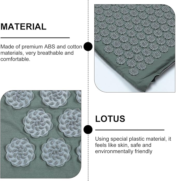Acupoint Massage Mat and Pillow Set with Carrying Bag Grey Acupressure Massage Mat for Body Relaxation and Neck Back Relief Suitable for Yoga and Health Care