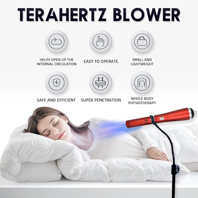 Generic Terahertz (THZ) Therapy Instrument Terahertz Blower Device Temp Adjustable Therapy Wand Promote Cells Regeneration and Relax Muscle for Improve Sleep Eliminate Fatigue Red
