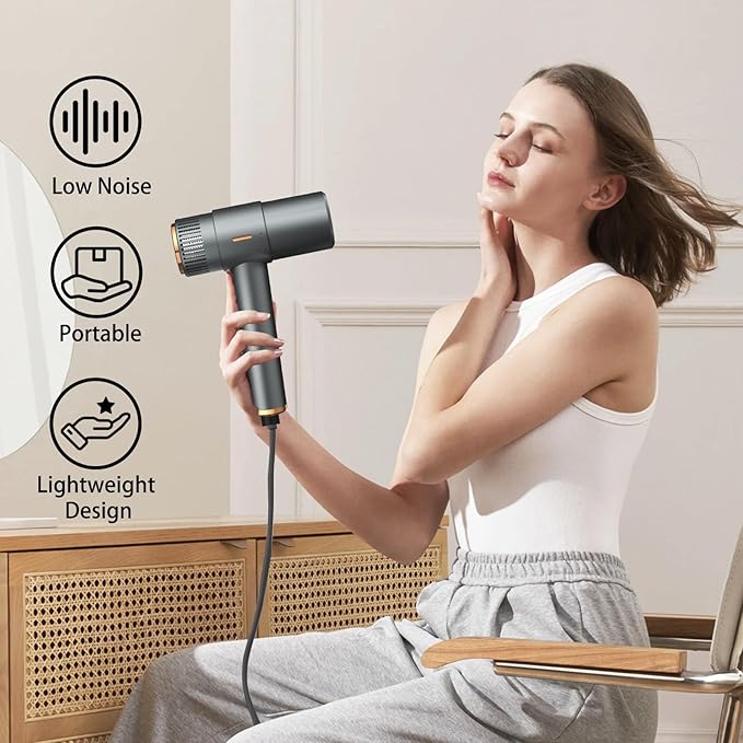 Hair Dryer 110000RPM High Speed Blow Dryer 200 Millions Ionic Hairdryer with HD Display 2000W Professional Hair Dryers with Diffuser and Nozzle 4 Temps and 3 Speeds (Gray)