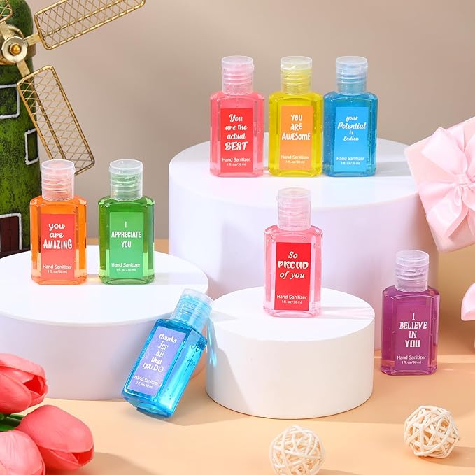 Frienda 24 Pcs Inspirational Mini Hand Sanitizers Bulk 1 Fl oz Travel Size Scented Hand Sanitizer Assorted Scents Employee Appreciation Gifts for Coworker Staff Teacher Nurse Office Thank You Gifts