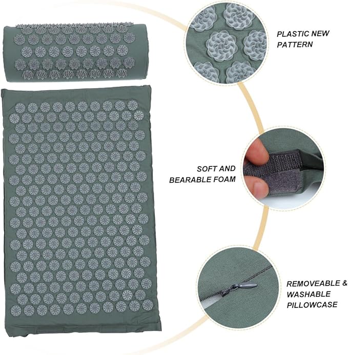 SUPVOX Acupressure Massage Pillow and Yoga Mat Set with Bag Non-Slip Relaxation Exercise Mat and Practical Massage Cushion for Back Relief and Stress Reduction at Home Or Travel