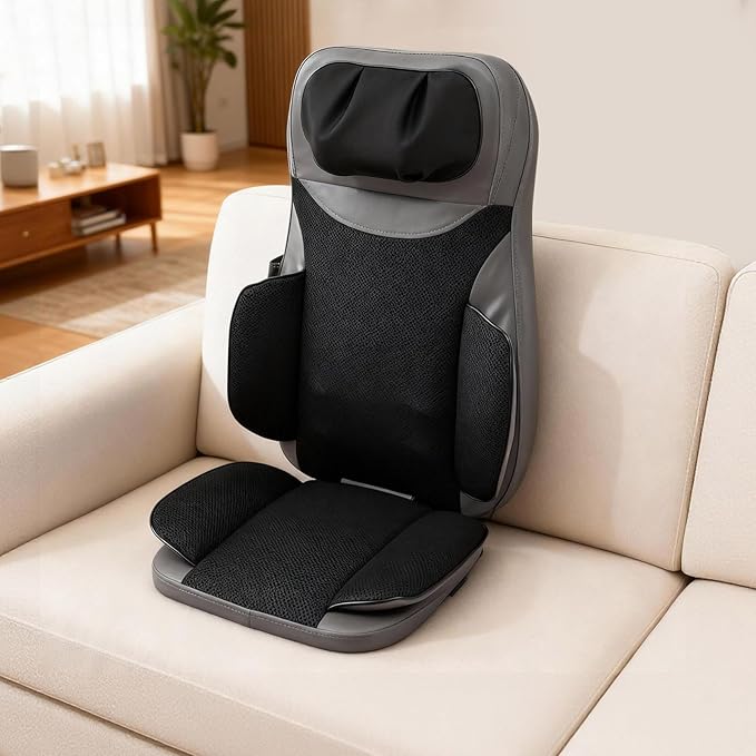 Back Massager with Heat 5-in-1 Kneading Vibration Massage Chair Pad for Neck Back Waist Car and Home Use with 12V Adapter 3 Intensity Levels Timer Office Chair Sofa Massager Pad