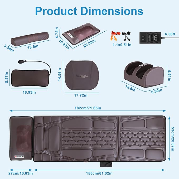 Moclever Full Body Massage Mat with HeatElectric Massage Pad for NeckBack Pain ReliefFoldable Cushion Mattress W/Timer &amp Adjustable Intensity Massager for Home or Office Use (PU Leather)
