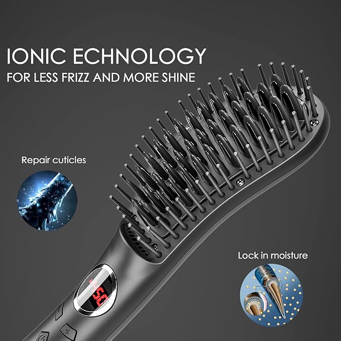 JINRI Volumizing Hair Iron Hair Straightener Brush Adjustable Temp 360 ° Tail Rotation Lasting Hair Volume for Short Or Thin Black