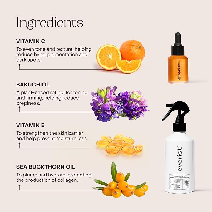 Everist The Glow &amp Go Ritual Set – Vitamin C &amp Bakuchiol Body Oil Spritz + Travel Mini | 12x Vitamins Fast-Absorbing Vegan &amp Biodegradable Skin Care Duo | 180ml + 30ml