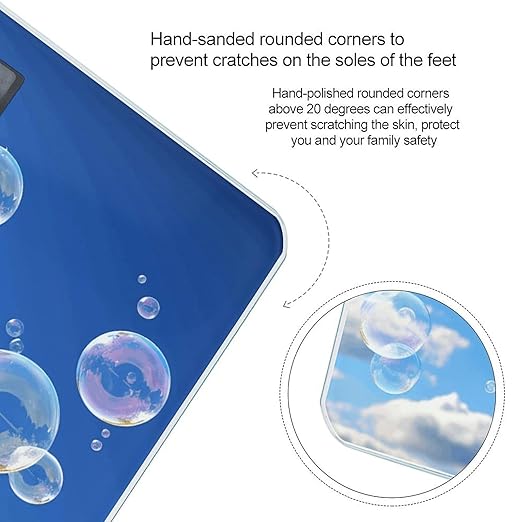 Bubbles Blue Sky Bathroom Scale Large LCD Backlight Display Digital Scale Rounded Corners Body Scales Automatic Power On/Off Bathroom Scales for Home Bedrooms