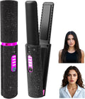 Mini Dual Purpose Curling Iron 2 in 1 Portable Cordless Hair Straightener and Curler Curling Wand &amp Flat Iron for Travel with Fast Heating 3 Temp Setting USB Rechargeable (Black)