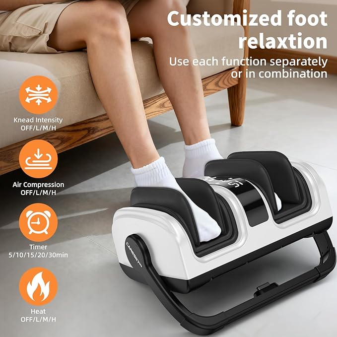 CARESKY® Foot Massager with Heat Shiatsu Foot Massager for Plantar Fasciitis Neuropathy Circulation and Pain Relief Remote Deep Kneading for Foot Calf