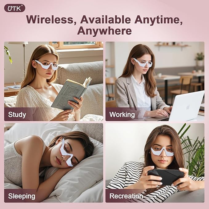 UTK Under-Eye Red Light Therapy Glasses for WomenEye Massager for Dark Circles Eye Bags Puffiness Wrinkles Fine Lines39g Ultra Lightweight RechargeableGift for Women Mom Girlfriend