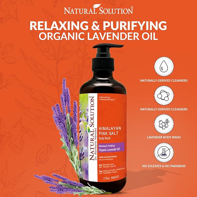 Natural Solution Moisturizing Shower Gel Purifying &amp Nourishing with Organic Lavender Oil for All Skin Types Himalayan Pink Salt Body Wash 500 ml Each Pack of 4