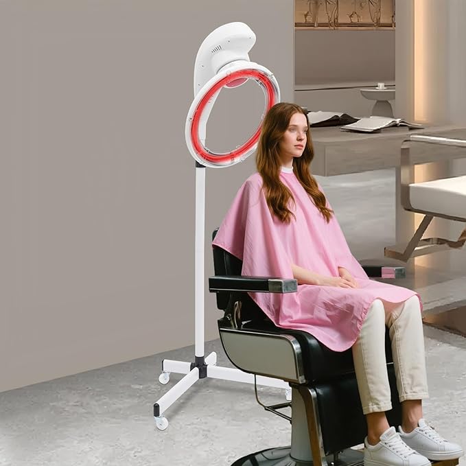 Premium Stand Hair Dryer Adjustable Temperature Professional Hair Color Processor with Rotate 360 ° Casters Styling Hair Processor for Professional Salon and Spa Use (White)