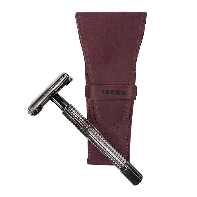 Hide &amp Drink Leather Safety Razor Case Shaving Accessories Personal Care Essentials Handmade Includes 101 Year Warranty (Sangria)