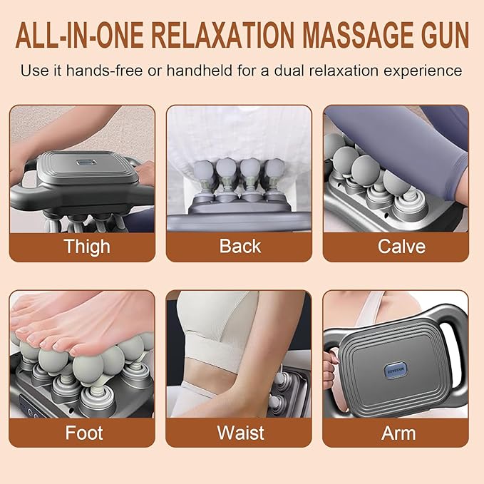16 Head Massage Gun Deep Tissue Percussion Muscle Massager with 9 Modes &amp Levels Red Light Therapy Portable Massage Gun Set Quiet Back Massager for Shoulder Legs Waist Body Pain Relief (Gray)