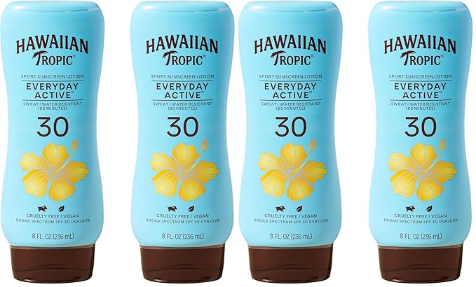 Hawaiian Tropic Everyday Active Lotion Sunscreen SPF 308Fl OzHawaiian Tropic Sunscreen SPF 30SunblockOxybenzone Free-SunscreenBroad Spectrum-Sunscreen Pack8Fl Oz each(Pack of 4)
