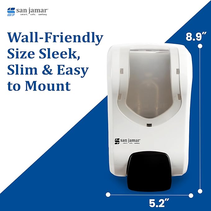 San Jamar Summit Rely Soap &amp Sanitizer Dispenser Manual Wall-Mounted Liquid &amp Lotion Dispensing for Bathroom and Kitchen Plastic 900 mL White
