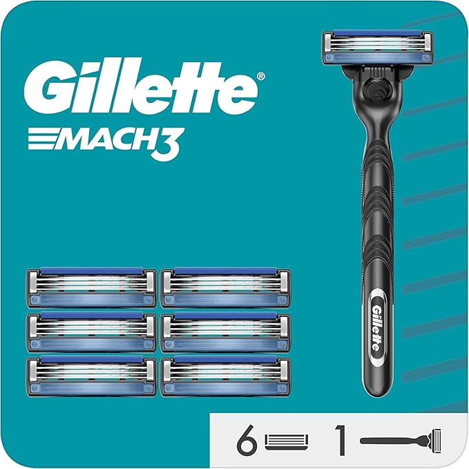 Gillette Mach3 Rasoir Pour Homme Rasoir À 3 Lames 1 Manche 7 Recharges De Lames Avec Manche En Acier Inoxydable