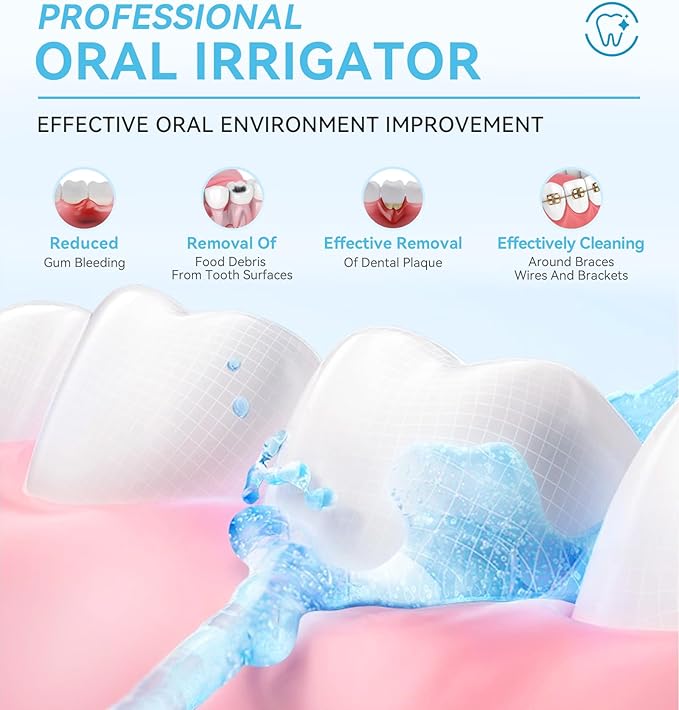 Water Dental Flosser Pick for Teeth Portable Cordless Oral Irrigator with 4 Pressure Modes 300ML Water Tank IPX7 Waterproof 6 Jet Tips Storage Bag for Gums Braces