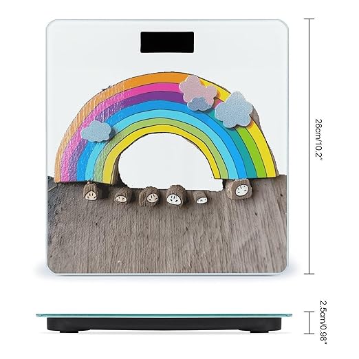 Small Rainbow Scale for Body Weight Anti-Slip Digital Bathroom Scale Sturdy Toughened Glass Weighing Scales High Precision Safe Rounded Corners Smart Scales