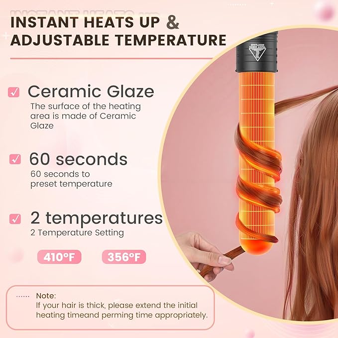 5 in 1 Curling Iron Wand Set Hair Curling Iron Interchangeable Ceramic Barrels (0.35 to 1.25 Inch) Barrel Heat Protective Glove 2 Clips Dual Voltage Hair Curler for Girls Women Gift - Rose Gold