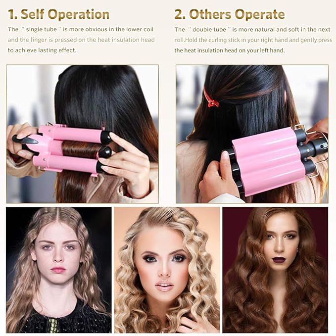 3 Barrel Curling Iron Hair Curling Wands Hair Curler 25mm Curl Hair Styling Irons Hair Crimper Deep Waver for Curler with Temperature Control 1inch Curl for All Hair Type