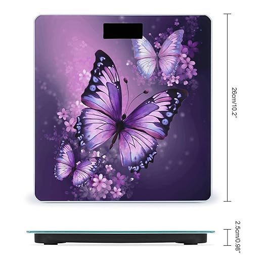 Beautiful Purple Butterfly Art Scale for Body Weight High Precision Digital Weight Scales with LCD Display Anti-Slip Sturdy Slim Tempered Glass Bathroom Scale for Home Use