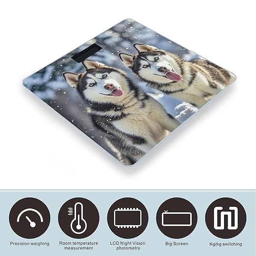 Adorable Huskies Scale for Body Weight Accurate Digital Bathroom Scale Toughened Glass High Precision Scales Smart Weight Scales with Large LCD Backlight Display Weighing Machine