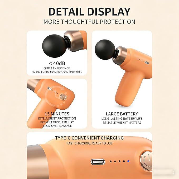 New mini Massage Gun high-Intensity deep Tissue Percussion Massager Suitable for Back Neck and Body Pain Electric Massager with 4 Massage Heads Pain Relief Gift for Men and Women. (Purple)