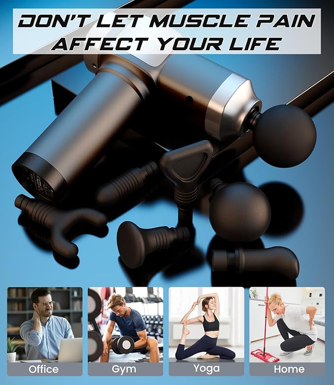 Deep Tissue Massage Gun Portable Percussion Muscle Massager with 30 Speeds &amp 6 Attachments Handheld Electric Back &amp Neck Massager for Pain Relief